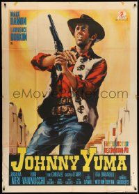 4y532 JOHNNY YUMA Italian 1p '66 Stefano spaghetti western art of cowboy Mark Damon with gun!