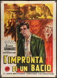 4y540 LA HUELLA DE UNOS LABIOS Italian 1p '52 A Trace of Lips, cool different Mexican crime art!