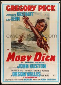 4y572 MOBY DICK Italian 1p R70s different art of Gregory Peck as Captain Ahab at sea, John Huston!
