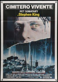 4y608 PET SEMATARY Italian 1p '89 Stephen King's best selling thriller, cool graveyard image!