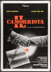 4y615 PROFESSOR Italian 1p '86 Il Camorrista, art of hands shaking over bloody knife & book!