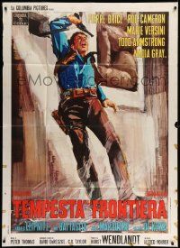 4y677 THUNDER AT THE BORDER Italian 1p '67 German western, Pierre Brice, cool cowboy artwork!
