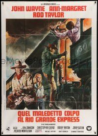 4y679 TRAIN ROBBERS Italian 1p '73 different art of John Wayne & Ann-Margret + train by Casaro!