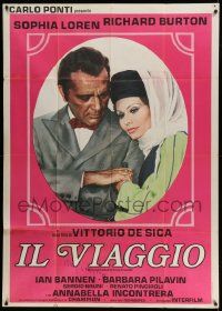 4y698 VOYAGE Italian 1p '74 Vittorio De Sica, c/u art of sexy Sophia Loren & Richard Burton!