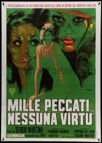 4y699 WAGES OF SIN Italian 1p '69 cool artwork of three sexy ladies by Giuliano Nistri!