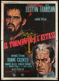 4y099 AGONY & THE ECSTASY roadshow Italian 2p '65 art of Charlton Heston & Rex Harrison by Nistri!
