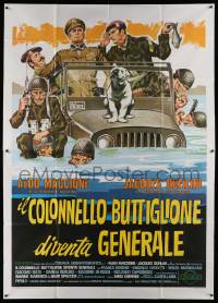 4y129 COLONEL BUTTIGLIONE BECOMES GENERAL Italian 2p '74 art of soldiers & dog in sinking Jeep!
