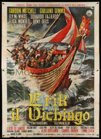4y156 ERIK IL VICHINGO Italian 2p '65 cool artwork of vikings on longship by Averardo Ciriello!