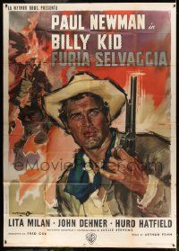 4y189 LEFT HANDED GUN Italian 2p R64 different Cesselon art of Paul Newman as Billy the Kid!
