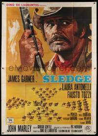 4y201 MAN CALLED SLEDGE Italian 2p '70 art of James Garner & men guarding gold, spaghetti western!
