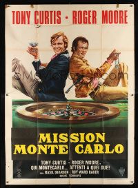 4y206 MISSION MONTE CARLO Italian 2p '74 best art of Roger Moore & Tony Curtis by roulette wheel!