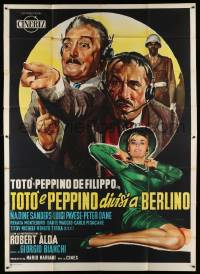 4y261 TOTO & PEPPINO DIVIDED IN BERLIN Italian 2p '62 Olivetti art of the comedy duo + sexy girl!