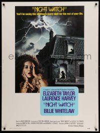 4z235 NIGHT WATCH 30x40 '73 Laurence Harvey, Billie Whitelaw, art of scared Elizabeth Taylor!