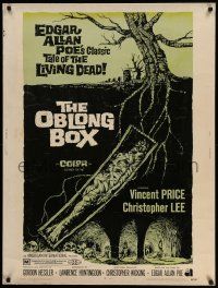 4z237 OBLONG BOX 30x40 '69 Vincent Price, Edgar Allan Poe's tale of living dead, cool horror art!