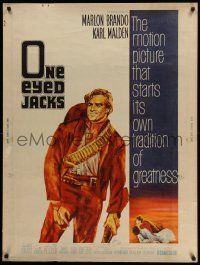 4z239 ONE EYED JACKS 30x40 '61 art of star & director Marlon Brando with gun & bandolier!