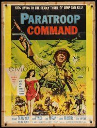 4z241 PARATROOP COMMAND 30x40 '59 AIP, WWII sky-diving, cool art of soldiers & sexy Carolyn Hughes