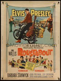 4z253 ROUSTABOUT 30x40 '64 roving, restless, reckless Elvis Presley on motorcycle with guitar!