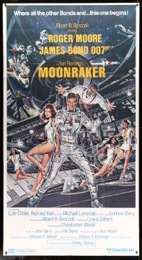 4z103 MOONRAKER 3sh '79 art of Roger Moore as James Bond & sexy space babes by Daniel Goozee!