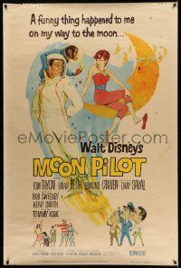 4z387 MOON PILOT 40x60 '62 Disney, Tom Tryon, Dany Saval, wacky space man and moon girl art!