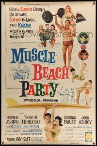 4z390 MUSCLE BEACH PARTY 40x60 '64 Frankie & Annette, 10,000 biceps & 5,000 bikinis!