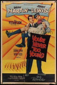4z423 YOU'RE NEVER TOO YOUNG style Y 40x60 '55 great image of Dean Martin & wacky Jerry Lewis!