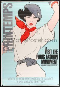 4z308 PRINTEMPS DS 47x69 French advertising poster '80s sexy woman in blue beret by Helene Majera!