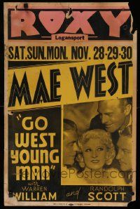 4z024 GO WEST YOUNG MAN local theater 17x26 WC '36 sexy Mae West, Warren William, Randolph Scott!