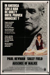 5b044 ABSENCE OF MALICE 1sh '81 Paul Newman, Sally Field, Sydney Pollack, cool design!