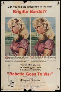 5b083 BABETTE GOES TO WAR 1sh '60 sexy art of soldier Brigitte Bardot, can you tell the difference