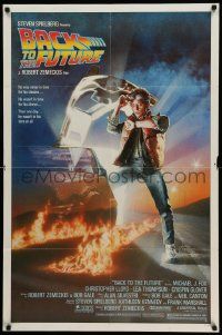 5b086 BACK TO THE FUTURE studio style 1sh '85 art of Michael J. Fox & Delorean by Drew Struzan!