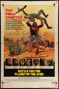 5b096 BATTLE FOR THE PLANET OF THE APES 1sh '73 great sci-fi artwork of war between apes & humans!