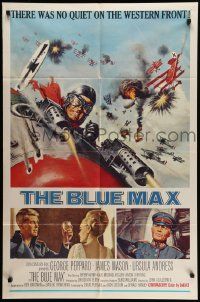5b131 BLUE MAX 1sh '66 Frank McCarthy art of WWI fighter pilot George Peppard in airplane!