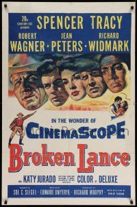 5b151 BROKEN LANCE 1sh '54 artwork of Spencer Tracy, Robert Wagner, Jean Peters, Widmark!