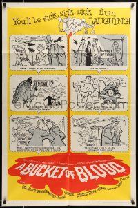 5b155 BUCKET OF BLOOD 1sh '59 Roger Corman, AIP, great cartoon monster art!