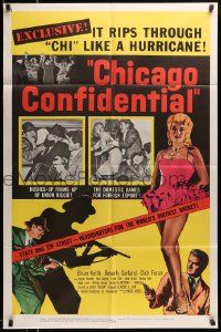 5b184 CHICAGO CONFIDENTIAL 1sh '57 puts the finger on the B-girls and the heat on the hoods!