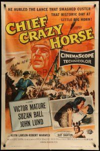 5b185 CHIEF CRAZY HORSE 1sh '55 Native American Indian Victor Mature smashed Custer!