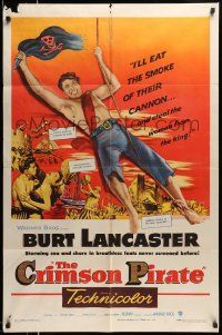 5b226 CRIMSON PIRATE 1sh '52 great image of barechested Burt Lancaster swinging on rope!
