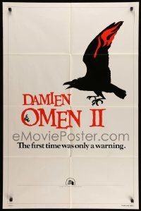 5b232 DAMIEN OMEN II teaser 1sh '78 cool art of demonic crow, the first time was only a warning!
