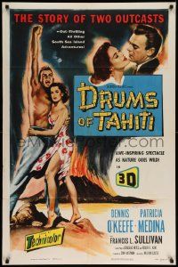 5b282 DRUMS OF TAHITI 3D 1sh '53 art of Dennis O'Keefe & sexy Patricia Medina, 3-D!