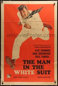 5b001 MAN IN THE WHITE SUIT English 1sh R50s cool art of inventor Alec Guinness running, very rare!