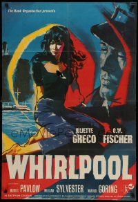 5b026 WHIRLPOOL English 1sh '59 super c/u art of Juliette Greco, screen's most exciting star!