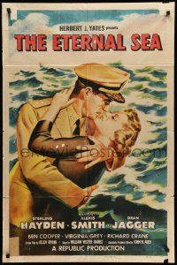 5b309 ETERNAL SEA 1sh '55 art of Sterling Hayden as Admiral John Hoskins with sexy Alexis Smith!