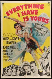 5b313 EVERYTHING I HAVE IS YOURS 1sh '52 full-length art of Marge & Gower Champion dancing!