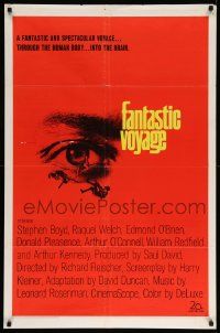 5b323 FANTASTIC VOYAGE 1sh '66 best art of tiny people going to the human brain!