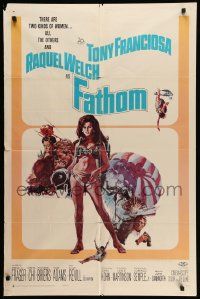 5b326 FATHOM 1sh '67 art of sexy nearly-naked Raquel Welch in parachute harness & action scenes!