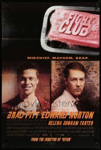 5b332 FIGHT CLUB style A int'l DS 1sh '99 Edward Norton & Brad Pitt, Mischief. Mayhem. Soap!