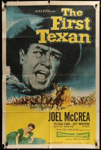 5b337 FIRST TEXAN 1sh '56 great close up image of cowboy Joel McCrea, plus sexy Felicia Farr!