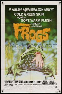 5b358 FROGS 1sh '72 great horror art of man-eating amphibian with human hand hanging from mouth!