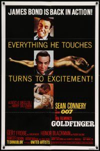 5b375 GOLDFINGER 1sh R80 3 images of Sean Connery as James Bond + golden Shirley Eaton!