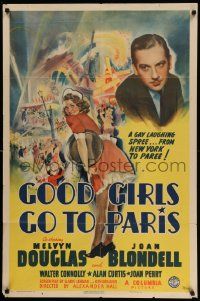 5b376 GOOD GIRLS GO TO PARIS style A 1sh '39 cool art of sexy Joan Blondell & Melvyn Douglas!